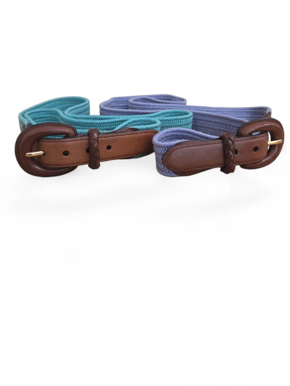 Talbots Woven Stretch Belts XL Purple Green Genuine Leather Trim Set of 2